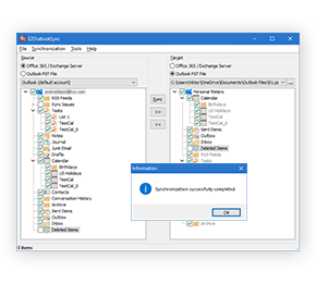 EZOutlookSync Main Window